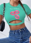 Wholesale Women's Sexy Crew Neck Slim Fit Short Sleeve Cut Out Crop Top - Liuhuamall