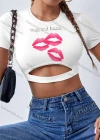 Wholesale Women's Sexy Crew Neck Slim Fit Short Sleeve Cut Out Crop Top - Liuhuamall