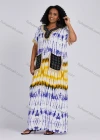 Wholesale Women's Folkloric African Colorblock Tie Dye Notched Neck Short Sleeve Patch Pockets Fringe Maxi Dress Robe CXPJ-SS# - Liuhuamall