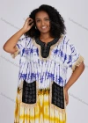 Wholesale Women's Folkloric African Colorblock Tie Dye Notched Neck Short Sleeve Patch Pockets Fringe Maxi Dress Robe CXPJ-SS# - Liuhuamall
