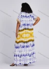 Wholesale Women's Folkloric African Colorblock Tie Dye Notched Neck Short Sleeve Patch Pockets Fringe Maxi Dress Robe CXPJ-SS# - Liuhuamall