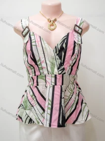 Wholesale Women's Casual Striped Wrap V Neck Adjustable Straps Cami Top, LIUHUA CLOTHING WHOLESALE