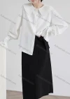 Wholesale Women's Casual Poet Sleeve Eton Collar Pleated Button Down Plain Blouse 085130# - Liuhuamall