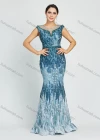 Wholesale Women's Notched Neck Rhinestone Embroidery Floor Length Glamorous Mermaid Evening Dress - Liuhuamall