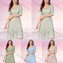Wholesale Women's Casual Plain Ruffle Trim Square Neck Half Sleeve Layered Asymmetrical Hem Midi Dress preview