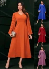 Wholesale Women's Casual Plain V Neck Swiss Dot Pleated Long Sleeve Maxi Dress - Liuhuamall