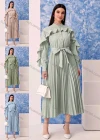 Wholesale Women's Fashion Plain Button Front Ruffle Trim Long Sleeve Pleated Midi Dress With Belt - Liuhuamall