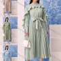 Wholesale Women's Fashion Plain Button Front Ruffle Trim Long Sleeve Pleated Midi Dress With Belt preview