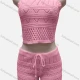 Wholesale Women's Vacation Plain Hollow Out Halter Crop Top & Drawstring Shorts Cover Up 2 Piece Set 80251# 524# Clothing Wholesale Market Liuhua
