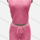 Wholesale Women's Vacation Plain Crew Neck Hollow Out Sleeveless Top & Drawstring Shorts Cover Up 2 Piece Set 80252# 523# Clothing Wholesale Market Liuhua