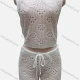 Wholesale Women's Vacation Plain Crew Neck Hollow Out Sleeveless Top & Drawstring Shorts Cover Up 2 Piece Set 80252# White Clothing Wholesale Market Liuhua