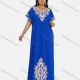 Wholesale Women's African Vintage Scoop Neck Short Sleeve Plus Size Embroidered Folk Art Floor Length Dress Blue Clothing Wholesale Market Liuhua