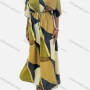 Wholesale Women's Casual Colorblock V Neck Ruched Drawstring Half Sleeve Woven Maxi Dress 2417# preview