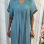 Wholesale Women's Casual Plain V Neck Short Sleeve Ruched Eyelet Embroidered Woven Dress V5202-1# preview