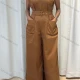Wholesale Women's Casual Plain Pleated Double Pockets Wide Leg V Neck Tank Jumpsuit With Belt V5209# Copper Clothing Wholesale Market Liuhua
