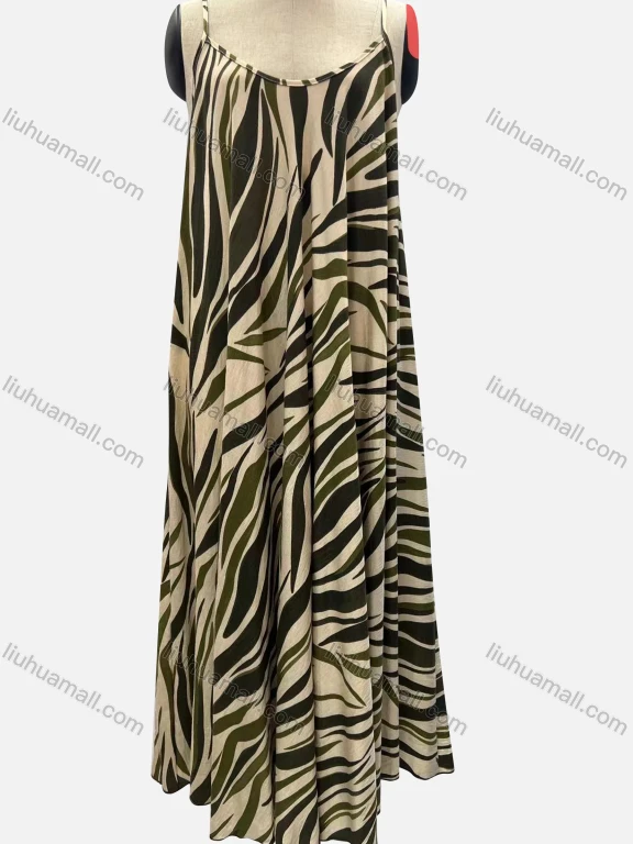 Wholesale Women's Casual Leaf Print Spaghetti Strap Woven Maxi Cami Dress JSN140#