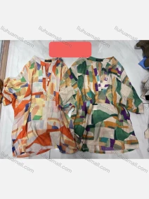 Wholesale Women's Casual Allover Print Colorblock Notched Half Sleeve Button Front Woven Tunic JSN142#, LIUHUA CLOTHING WHOLESALE