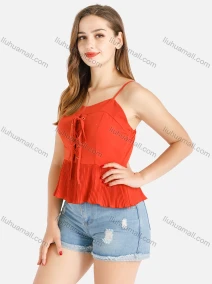 Wholesale Women's Casual Chiffon Spaghetti Strap Shirred Peplum Hem Cami Top, LIUHUA CLOTHING WHOLESALE