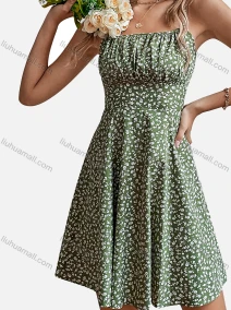 Wholesale Women's Casual Ruched Ditsy Floral High Waist Cami Dress, LIUHUA CLOTHING WHOLESALE