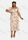Wholesale Women's Square Neck Floral Print Split Thigh Midi Dress - Liuhuamall