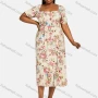 Wholesale Women's Square Neck Floral Print Split Thigh Midi Dress preview