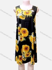 Wholesale Women's Casual Sunflower Print Knee Length Tank Dress, LIUHUA CLOTHING WHOLESALE