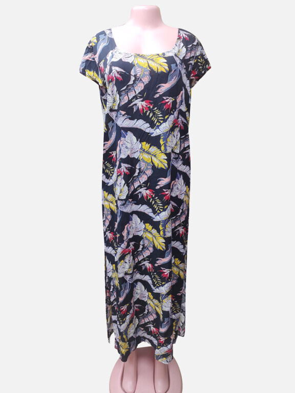 Women's Feather Print Drop Shoulder Maxi Dress, Clothing Wholesale Market -LIUHUA, Dresses