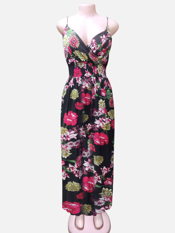Women's Ruched Flower Print Maxi Cami Dress, Clothing Wholesale Market -LIUHUA, Dresses