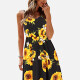 Women's Sunflower Print Knee Length Cami Dress Black Clothing Wholesale Market -LIUHUA
