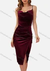Wholesale Women's Sexy Plain Square Neck Side Split Ruched Cami Dress - Liuhuamall