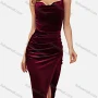 Wholesale Women's Sexy Plain Square Neck Side Split Ruched Cami Dress preview