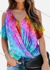 Wholesale Women's Multi-color Butterfly Print Off Shoulder Shirt - Liuhuamall