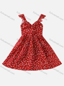 Wholesale Girls Casual V Neck Heart Print Dress, LIUHUA CLOTHING WHOLESALE