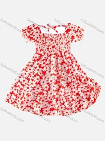 Wholesale Girls Tie Back Shirred Floral Print Dress, LIUHUA CLOTHING WHOLESALE