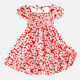 Girls Tie Back Shirred Floral Print Dress Red Clothing Wholesale Market -LIUHUA
