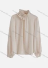 Wholesale Women's Casual Lantern Sleeve Asymmetrical Neck Satin Ruched Ruffle Trim Plain Blouse 160496# - Liuhuamall