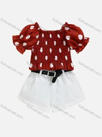 Wholesale Girls Puff Sleeve Shirred Top & Plain Pant With Belt, LIUHUA CLOTHING WHOLESALE