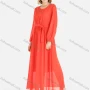 Wholesale Women's Casual Plain Guipure Lace Round Neck Chiffon Long Sleeve Maxi Dress With Belt preview