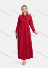 Wholesale Women's Elegant Tie Neck High Waist Pearl Decor Plain Maxi Dress - Liuhuamall