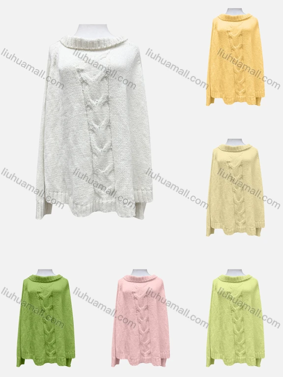 Wholesale Women's Casual Turtleneck Long Sleeve Plain Cable Knit Sweater F2388#