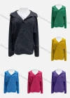 Wholesale Women's Casual Collared Long Sleeve Plain Rib Knit Sweater F2385# - Liuhuamall