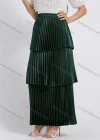 Wholesale Women's Elegant Layered Hem Plain Pleated Maxi Skirt - Liuhuamall