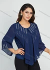Wholesale Women's Elegant Plus Size Chiffon Round Neck 3/4 Sleeve Rhinestone Blouse With Slit Hem Flared Pant 2 Piece Set - Liuhuamall