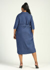 Wholesale Women's Casual Turn-down Collar Half Sleeve Splicing Color Belted Midi Denim Dress - Liuhuamall