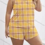 Wholesale Women's Lounge Milk Silk Plaid Print Ruched Cami Tops & Shorts Pajamas Sets DM2121-04# preview