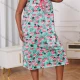 Wholesale Women's Milk Silk Allover Print Drawstring Cami Lounge Midi Nightdress DM1120-01# Green Clothing Wholesale Market Liuhua