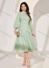Wholesale Women's Casual Plain Mock Neck Cut Out Puff Sleeve Midi Dress - Liuhuamall