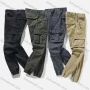 Wholesale Men's Casual Button Front Side Zipper Flap Pockets Elastic Hem Cargo Pants 9926# preview