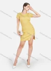 Wholesale Women's Sexy Plain Round Neck Ribbed Short Sleeve Split Thigh Short Dress - Liuhuamall