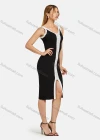 Wholesale Women's V Neck Sleeveless Colorblock Pearl Split Front Tank Dress - Liuhuamall